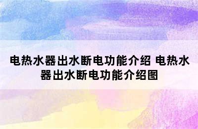 电热水器出水断电功能介绍 电热水器出水断电功能介绍图